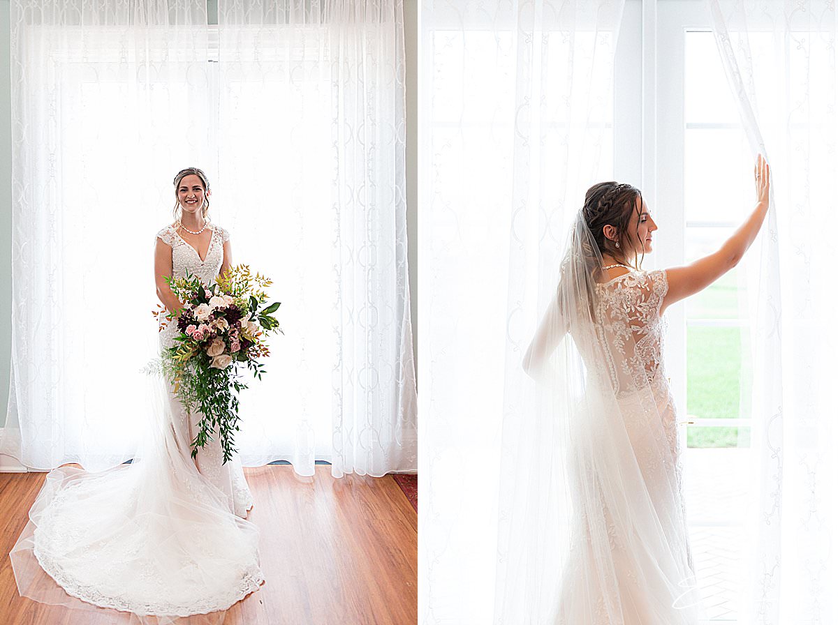 bride, stunning cascading bridal bouquet | Brix & Columns Vineyard Wedding in McGaheysville VA by Harrisburg Photographer Photography by Erin Leigh