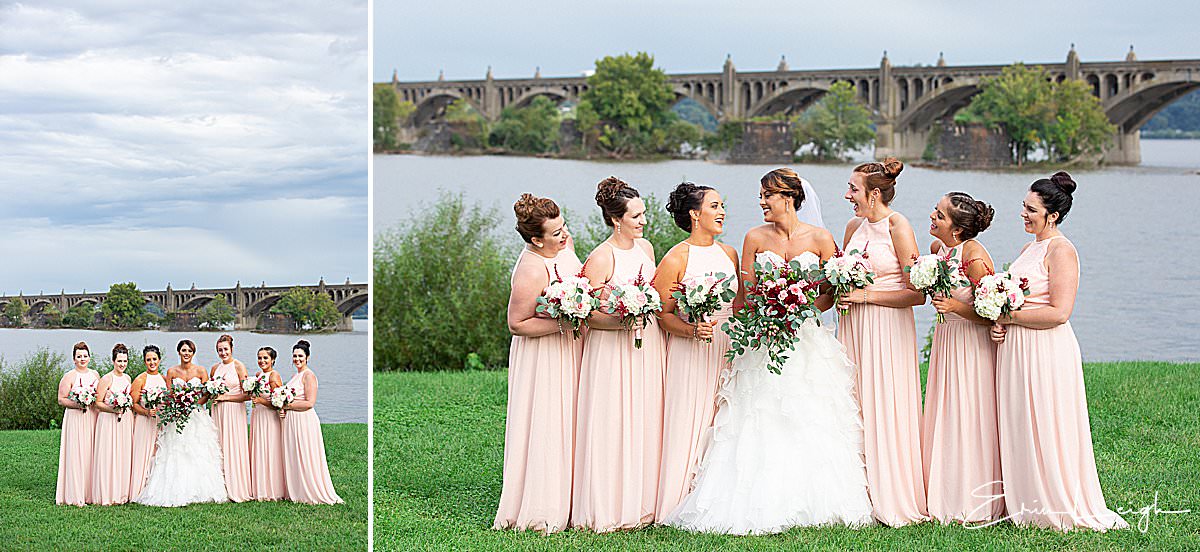 pink bridesmaids susquehanna river bridal party photos | John Wright Restaurant Wedding in Wrightsville PA by Harrisburg Photographer Photography by Erin Leigh