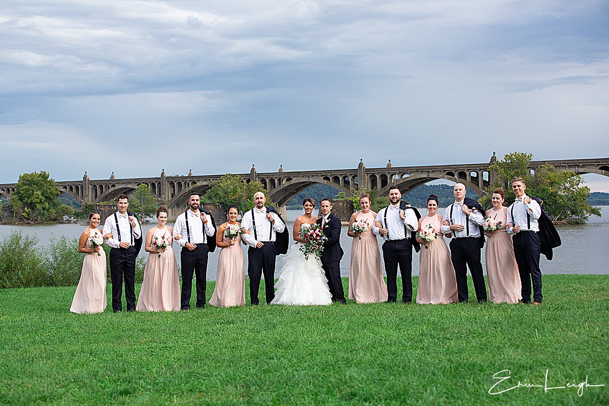 bridal party with river | John Wright Restaurant Wedding in Wrightsville PA by Harrisburg Photographer Photography by Erin Leigh