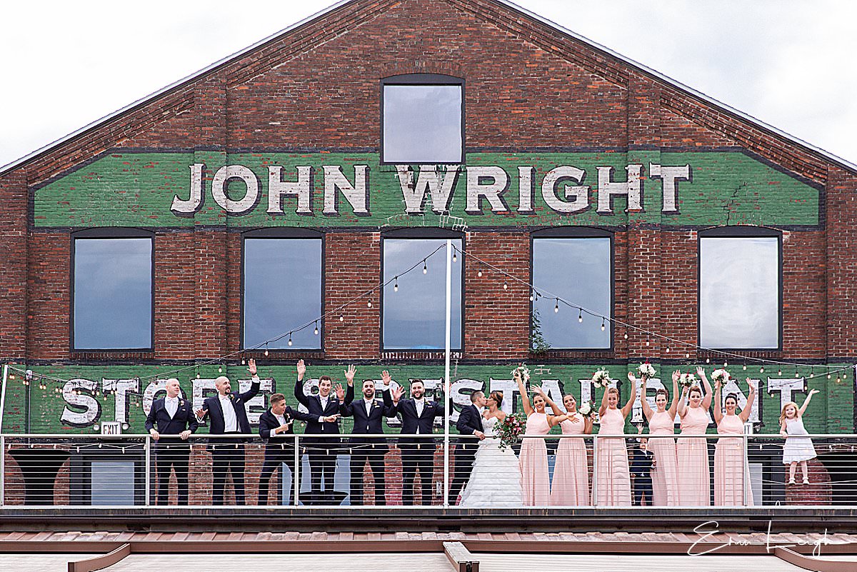 bridal party on roof | John Wright Restaurant Wedding in Wrightsville PA by Harrisburg Photographer Photography by Erin Leigh