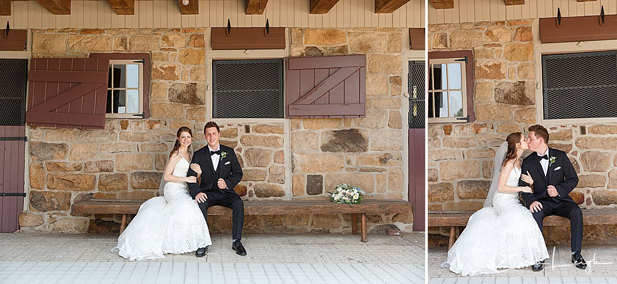 bride and groom sitting at barn | Lakeview Farms Wedding in Dover PA by Harrisburg Photographer Photography by Erin Leigh
