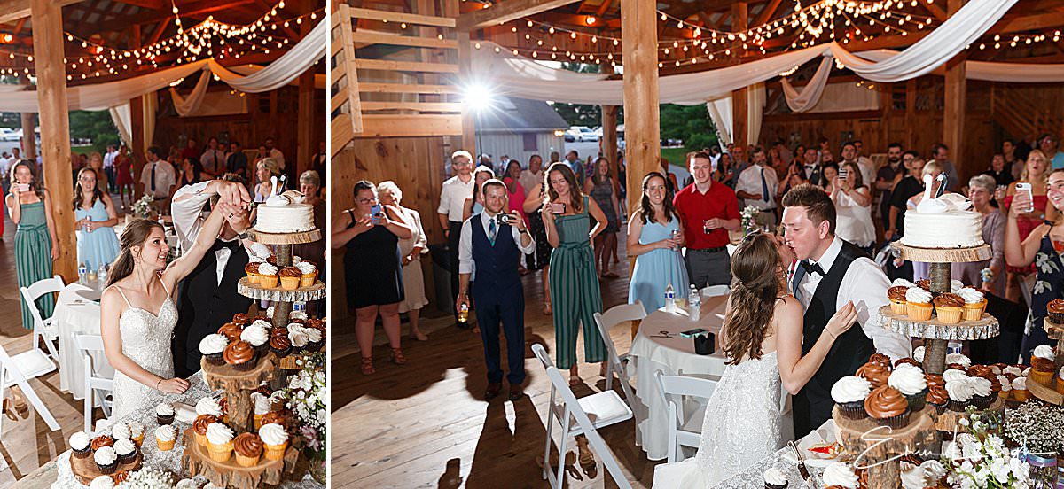 barn reception cake cutting | Lakeview Farms Wedding in Dover PA by Harrisburg Photographer Photography by Erin Leigh