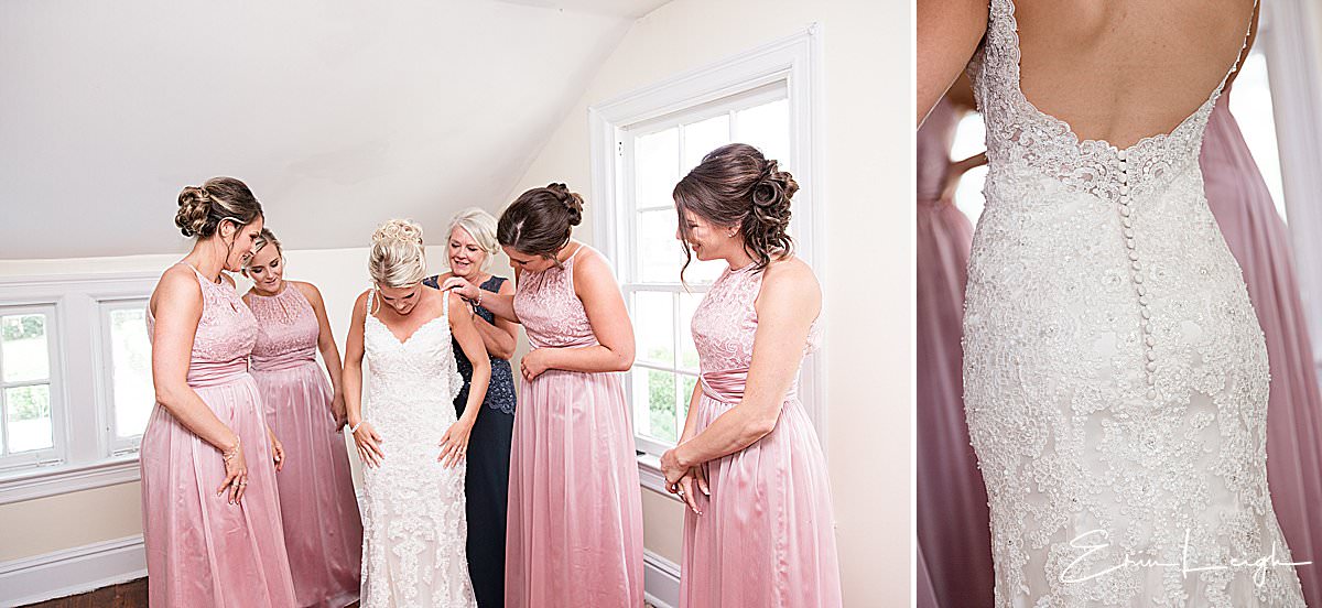 bride prep, wedding dress back | Lauxmont Farms Wedding in Wrightsville PA by Harrisburg Photographer Photography by Erin Leigh