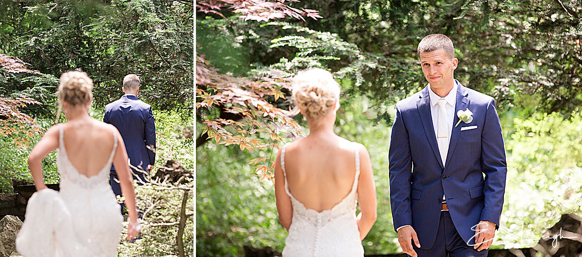 first look in woods | Lauxmont Farms Wedding in Wrightsville PA by Harrisburg Photographer Photography by Erin Leigh