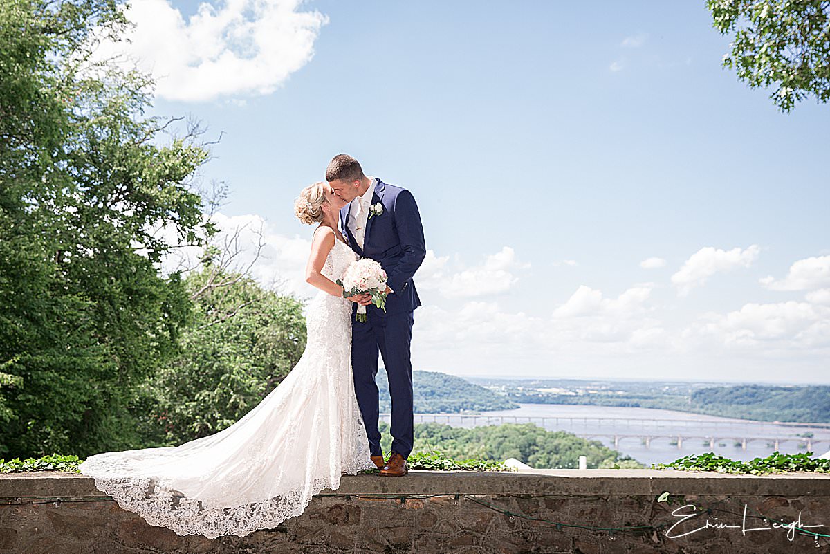 bride and groom overlooking river | Lauxmont Farms Wedding in Wrightsville PA by Harrisburg Photographer Photography by Erin Leigh