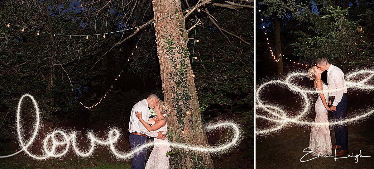 night sparkler photo with bride and groom | Lauxmont Farms Wedding in Wrightsville PA by Harrisburg Photographer Photography by Erin Leigh
