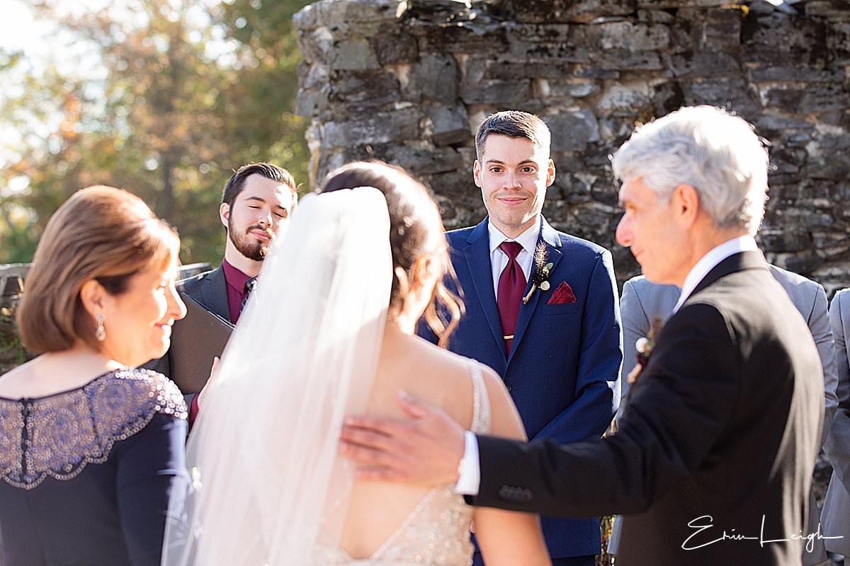 wedding ceremony giving bride away | Stocks Manor Wedding in Mechanicsburg PA by Harrisburg Photographer Photography by Erin Leigh