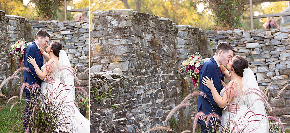 romantic bride and groom photos in stone ruins and grass | Stocks Manor Wedding in Mechanicsburg PA by Harrisburg Photographer Photography by Erin Leigh