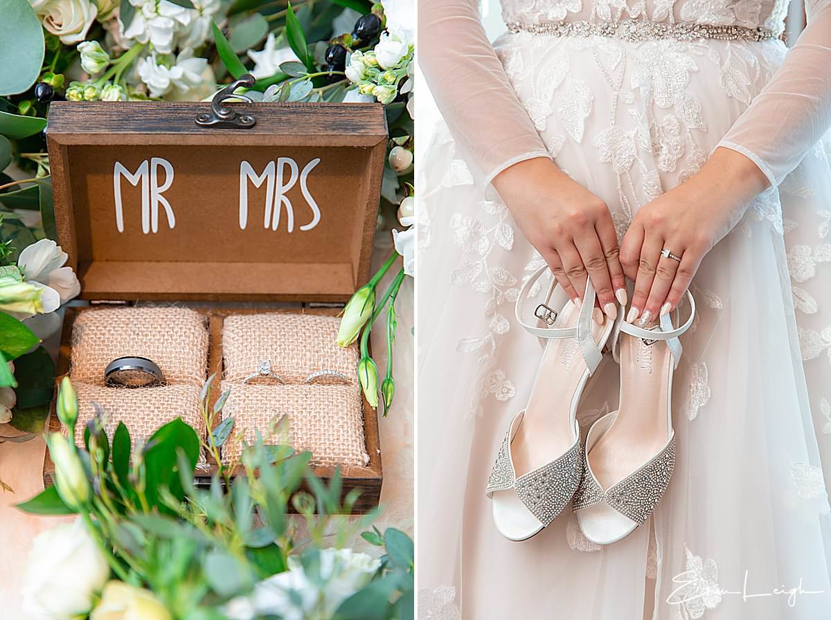 wedding shoes, wedding rings, mr and mrs ring box | The Barn at Hillsprings Farm Wedding in Addison NY by Harrisburg Photographer Photography by Erin Leigh