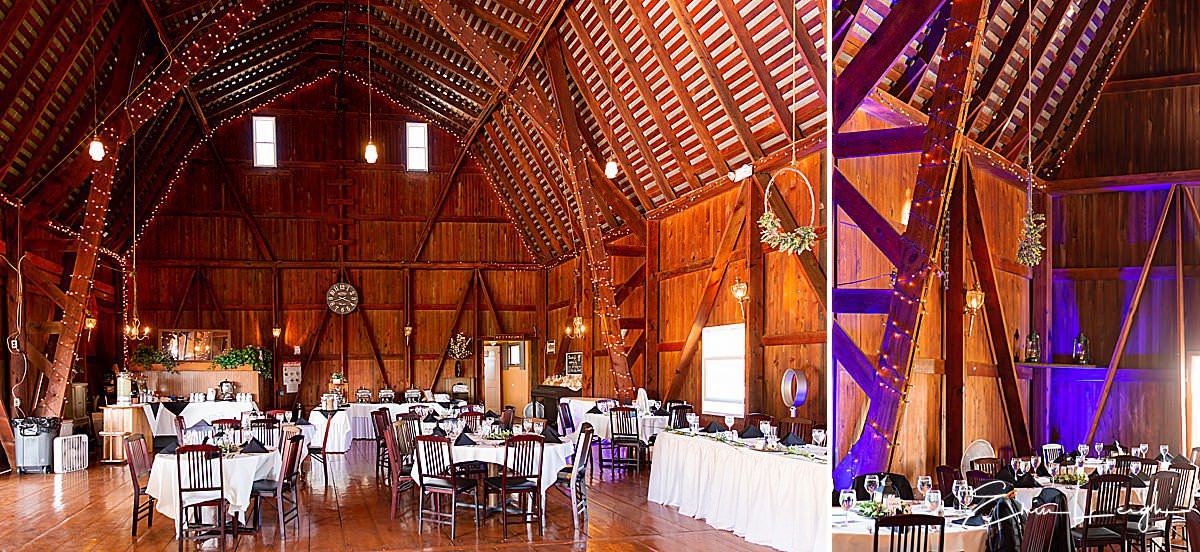 elegant barn reception venue purple uplighting | The Barn at Hillsprings Farm Wedding in Addison NY by Harrisburg Photographer Photography by Erin Leigh