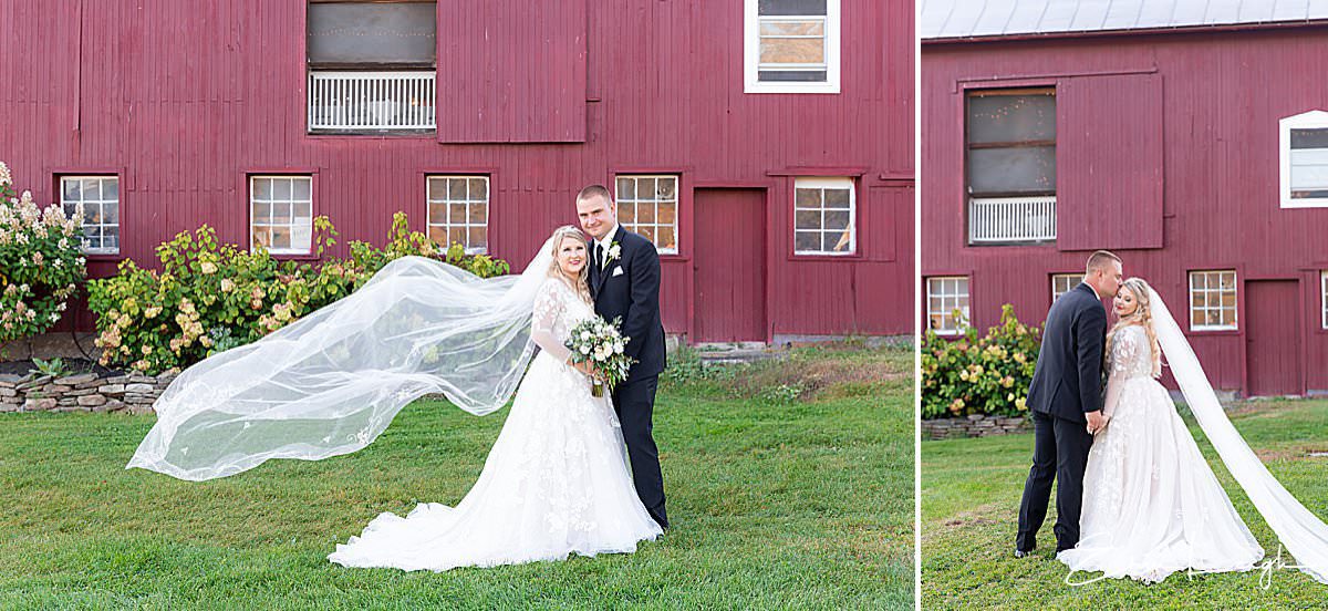 bride and groom veil blowing photo | The Barn at Hillsprings Farm Wedding in Addison NY by Harrisburg Photographer Photography by Erin Leigh